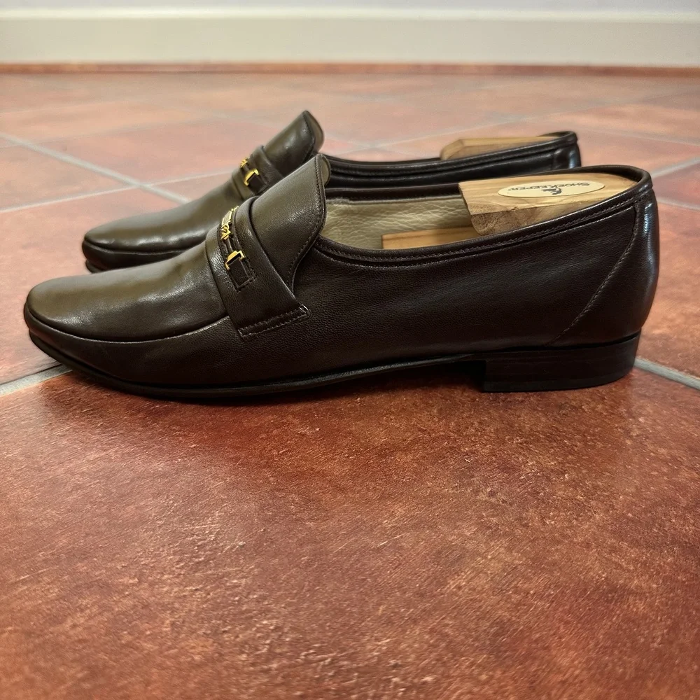 Bally Dark Brown Branded-Buckle Greyson Loafers Size 9